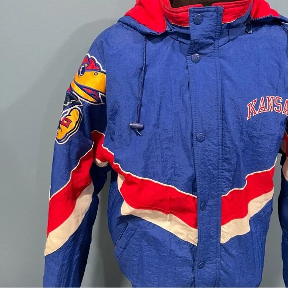 Vintage 90s NCAA Starter University of Kansas KU Jayhawks Full Zip Jacket Large - Picture 2 of 14